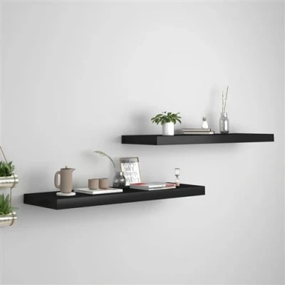 Afbeelding van Wandschappen zwevend 2 st 80x23,5x3,8 cm MDF zwart
