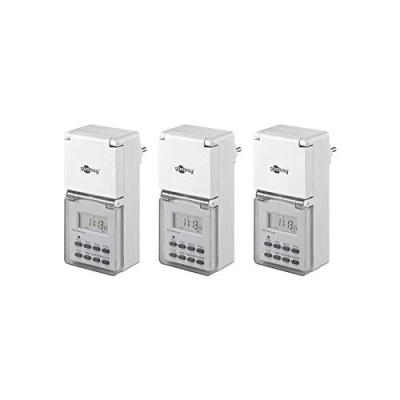 Afbeelding van Goobay tijdschakelklok set van 3 stuks digitaal (10 programma&#039;s per week) voor buiten (IP44) / wit