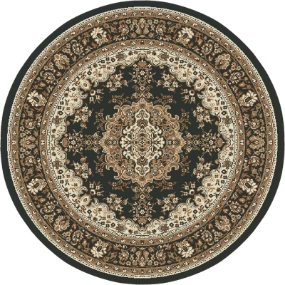 Afbeelding van Nain Klassiek Medaillon Laagpolig Oosters Vintage Vloerkleed Tapijt Zwart rond Polypropyleen 240 cm