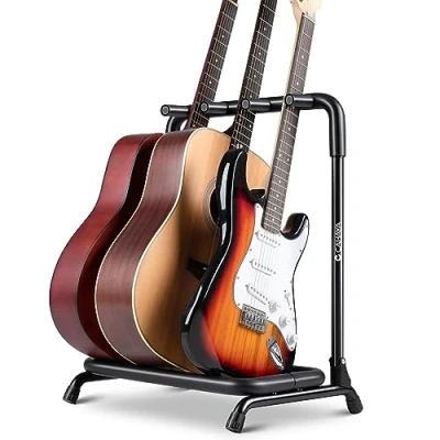 Image de CAHAYA support de guitare pliable à 3 niveaux : avec tube épais et revêtement en mousse pour une meilleure protection Trépied adapté tous les types guitares,