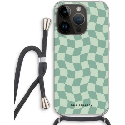 Afbeelding van Case Company® hoesje met Koord geschikt voor iPhone 14 Pro Grid Groen Telefoonhoesje Zwart Extra Bescherming aan alle Kanten en Over de Schermrand