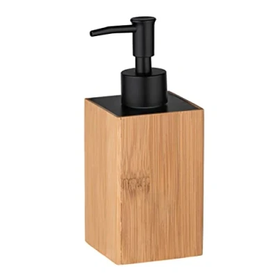Afbeelding van WENKO Padua Zeepdispenser van bamboe, navulbaar, voor keuken en badkamer, badkameraccessoires, capaciteit tot 210 ml zeep, 8 x 18 7 cm, natuur/zwart