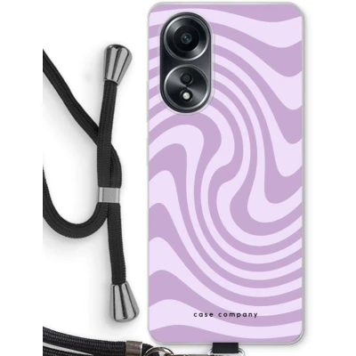 Afbeelding van Case Company® hoesje met Koord geschikt voor Oppo A58 4G Swirl Paars Telefoonhoesje Zwart Bescherming aan alle Kanten en Over de Schermrand