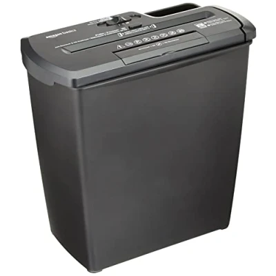 Afbeelding van Amazon Basics Papierversnipperaar, stripsnijder, CD maalwerk, 7 tot 8 vellen, zwart