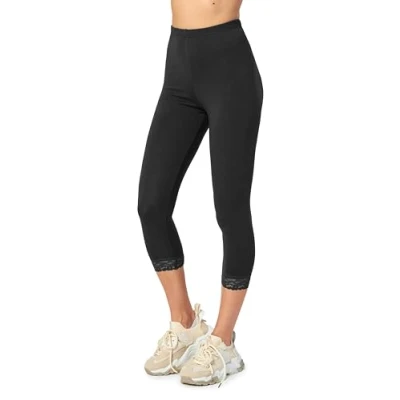 Afbeelding van Merry Style MS MS10 224 LE Dames Capri Leggings met Kant Sport Vrijetijdsbroek 3/4 Lengte Katoen Zwart XXL