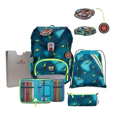 Afbeelding van DerDieDas Schooltas ErgoFlex Superlight Schulranzenset 5 delig Magic Light Petrol