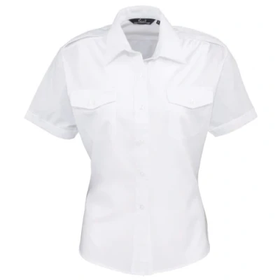 Afbeelding van Premier Workwear Pilot Dameshemd met korte mouwen, Wit.