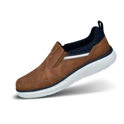 Afbeelding van bugatti Astra Instappers, Heren, Maat: 44, Cognac Imitatieleer/ textiel