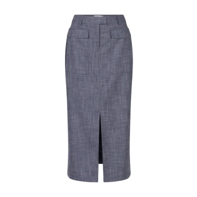 Afbeelding van Aaiko dames Salana midi kokerrok met steekzakken in de kleur Indigo, maat: XS
