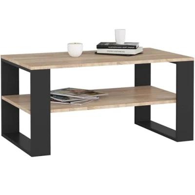 Afbeelding van Koffietafel ALEX 92 cm Eiken Sonoma met Zwarte Poten