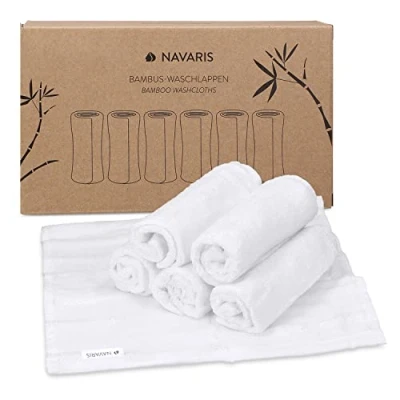 Afbeelding van Navaris bamboe washandjes set x6 25 x cm zachte flanellen doekjes voor het verwijderen van make up, wassen gezicht, baby&#039;s, kinderen Wit