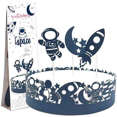 Afbeelding van ScrapCooking Ruimtetaart decoratie papieren decoratieset voor taart, gebak, dessert, verjaardag ruimteschip raket taartdesign blauw 4917