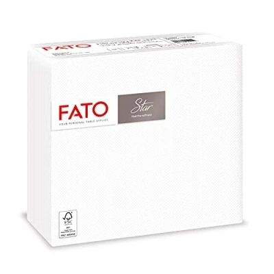 Afbeelding van Fato, papieren wegwerpservetten, zacht en wollig, verpakking met 40 servetten, formaat 38 x 38, 4 gevouwen, 2 laags, kleur wit, 100% pure cellulosepapier, FSC gecertificeerd