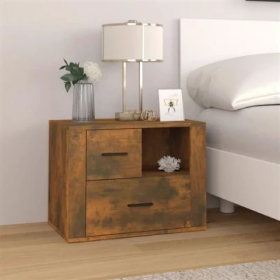 Afbeelding van Nachtkastje 60x36x45 cm bewerkt hout gerookt eikenkleurig