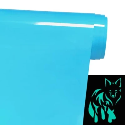 Afbeelding van FOSER Plotterfolie voor textiel, fosforescerend in het donker, 30,5 cm x 1,5 m, thermotransfer vinyl (gloeit blauw)