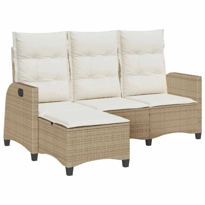 Afbeelding van vidaXL Verstelbare tuinbank met kussens L vormig beige poly rattan