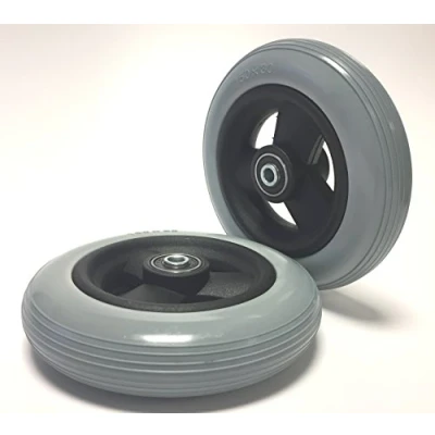 Afbeelding van Set van 2 rolstoelbanden 6 x 1 1/4 of 150 30 cm, grijs, groefprofiel, 100% lekbestendig, complete wielen met velg en kogellagers