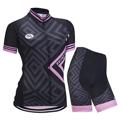 Afbeelding van Fietsset, voor dames, fietsen, ademend, sneldrogend, fietsshirt, korte mouwen, 3D kussen, gevoerd, strak, shorts