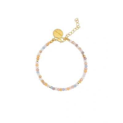 Afbeelding van SINGULARU Daphne armband armbanden van staal met 18K vergulde afwerking details kleurrijke kristallen kralen lengte 16 cm + 3 sieraden voor dames, Geen edelsteen