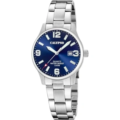 Afbeelding van CALYPSO K5861/3 Basic dameshorloge met behuizing van roestvrij staal 316L zilver, blauw, Blauw