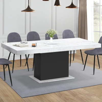 Image de Table à manger extensible 160 200 cm 6 10 personnes plateau effet marbre blanc pied noir IDMarket