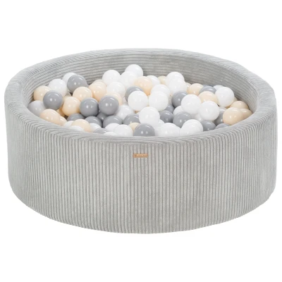 Afbeelding van Piscine à balles En velours côtelé 300 rondes Diamètre : 90 cm (couleur de la piscine/balles gris/blanc, gris, cappuccino)