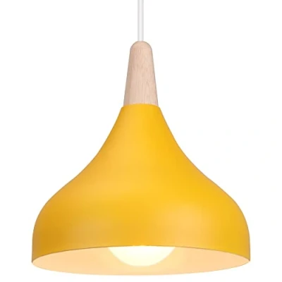 Afbeelding van iDEGU Retro hanglampen, modern, druppelstijl, kap, plafondlamp, E27, metaal, hanglamp, voor slaapkamer, eetkamer of keuken, diameter 20 cm, 1 stuk, geel