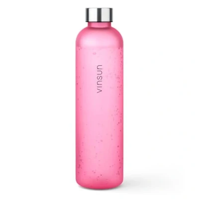 Afbeelding van VINSUN Drinkfles, 1 liter, roze, lekvrij, geschikt voor koolzuurhoudende dranken, BPA vrij, Tritan, fles school, outdoor, sport, universiteit, fietsen