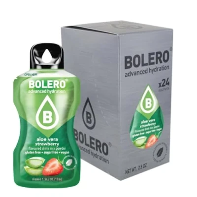 Afbeelding van Bolero Aloë Vera Strawberry 24 x 3 g, suikervrij sappoeder, gezoet met stevia + vitamine C, geschikt voor kinderen en diabetici, glutenvrij veganisten, smaak