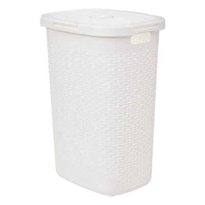 Afbeelding van 5Five Wasmand met deksel Rotan wit gevlochten kunststof 60 liter 45 x 35 66 cm