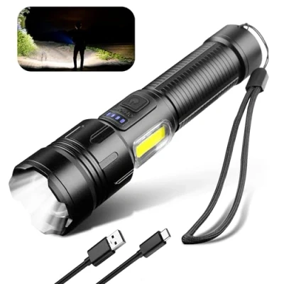 Afbeelding van AiQInu 10.000 lumen oplaadbare led zaklamp, professionele krachtige USB C tactische zaklampen, 4 lichtmodi, zoombaar, IPX4 waterdicht voor kamperen, in