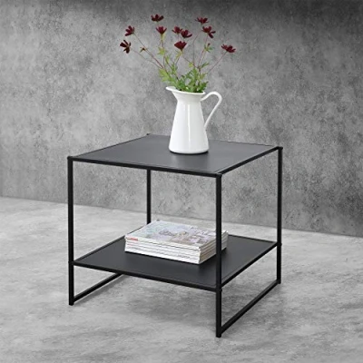 Afbeelding van Bijzettafel met plank metaal 51x53x51 cm zwart
