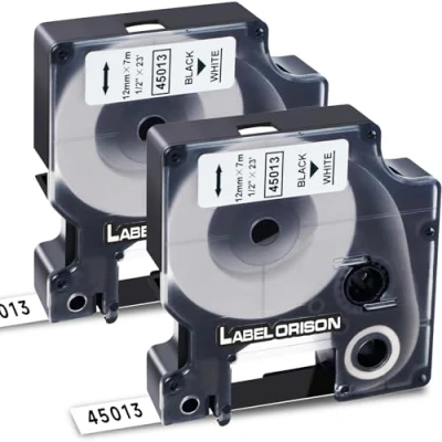 Afbeelding van 2 stuks Orison 45013 S0720530 compatibele labeltape voor DYMO D1 zwart op wit 12 mm 7 m LabelManager 160 210D 260P 280 360D 420P LabelWriter 400 450 Duo
