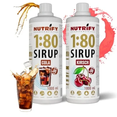 Afbeelding van NUTRIFY Vital Fitness Drink 2 flessen siroop 1:80 x 1 liter geconcentreerde drank met vitaminen en L carnitine zonder suiker, voor sport, caloriearm, 1000 ml