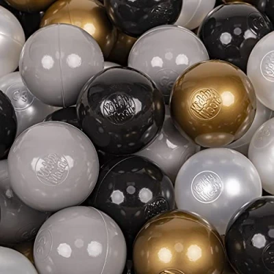 Afbeelding van KiddyMoon 50 ∅ 7cm kinderballen speelballen voor ballenbad baby plastic ballen made in eu, zwart/parel/goud/grijs