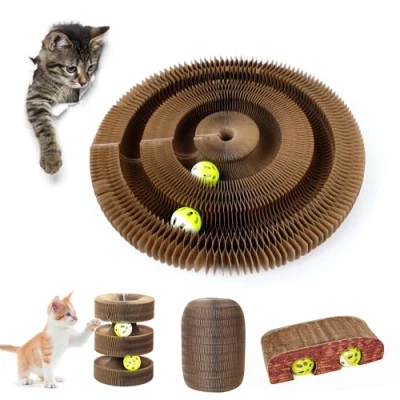 Afbeelding van interactief kattenspeelgoed, kattenspel met belletbal, speelgoed voor katten, opvouwbaar, bal op de baan, honingraatpapier