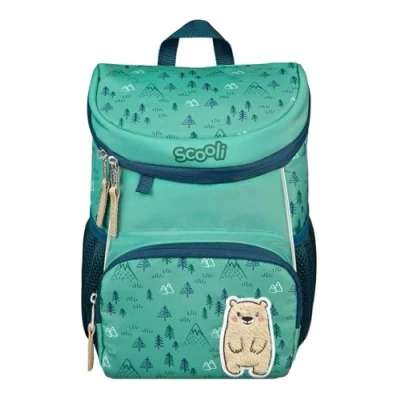 Afbeelding van Scooli Mini Me kleuterschoolrugzak Ergonomische kinderrugzak met afneembare borstband, 8 liter, voor meisjes en jongens (Bobby beer), groen, 20 x 29 13 cm, Groen