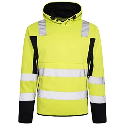 Afbeelding van Hoge zichtbaarheid hoodie met reflecterende strepen van fleece, warme veiligheidsjas, werkkleding ritssluiting, Groene trui