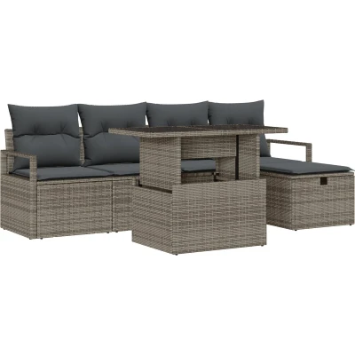 Afbeelding van vidaXL 6 delige tuin sofa set met kussens grijs poly rattan, 2 zits rattan