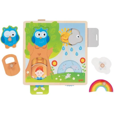 Afbeelding van Goki Houten Achtergrond Vormenpuzzel Weer, 4st.