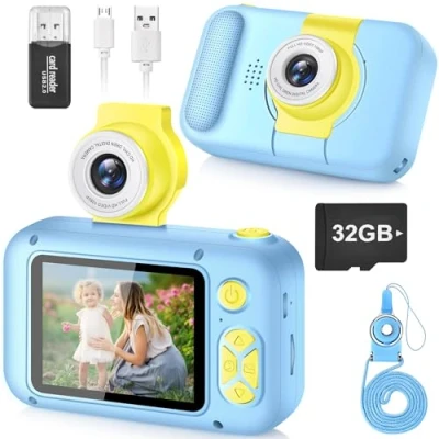 Afbeelding van ARNSSIEN Kindercamera, 2,4 inch display, lens 180 digitale camera, speelgoed, cadeau voor meisjes, jongens, 3,4, 5, 6, 7, 8, 9, 10 jaar kerst/verjaardag