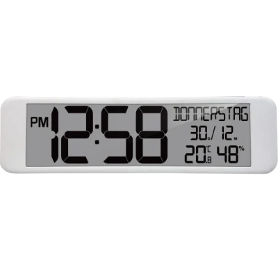 Afbeelding van Zendergestuurde wandklok wit rechthoekig 440x30x120mm de radioklok met datum, temperatuur, thermometer, hygrometer