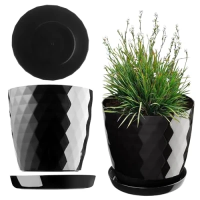 Afbeelding van KADAX Kunststof Bloempot, Plantenpot met Schotel, Decoratieve Ronde Pot voor Binnenplanten