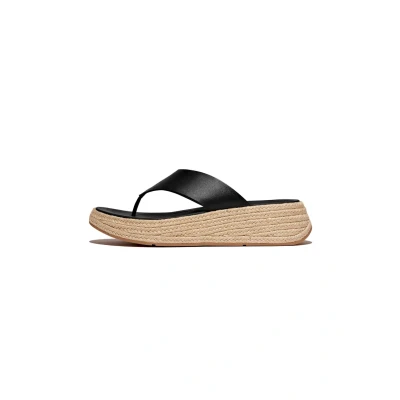 Afbeelding van FitFlop F Mode Espadrille Leather Flatform T/Post Sandals ZWART Maat 40
