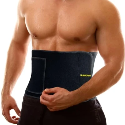 Afbeelding van Afslankriem voor dames en heren, gemakkelijk te reinigen, zweetriem, buikriem, fitnessgordel vetverbranding, neopreen, met telefoonhouder, zwart.