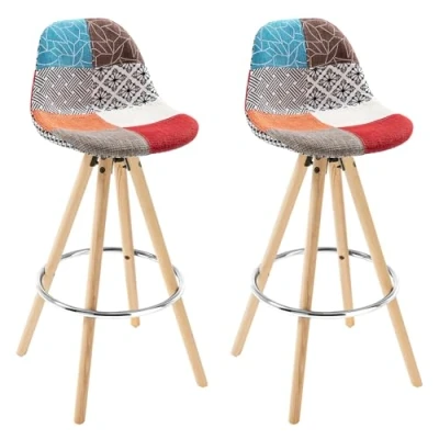 Afbeelding van WOLTU Veelkleurig Barkrukken Barstoelen Set van 2 Stal Houten Poten Linnen met Rugleuning En Voetensteun,BH45mf