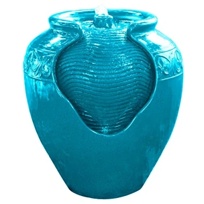Afbeelding van Teamson Home Buitenfontein Tuin Decoratie Waterval Pot Amfore Turquoise Pomp LED Verlichting YG0037A EU