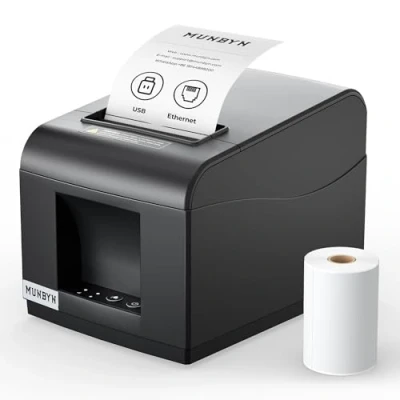 Afbeelding van MUNBYN ITPP072 Bondrukcer thermische printer 80 mm POS bonprinter met USB + LAN poort, compatibel Android, Windows ChromeOS Linux