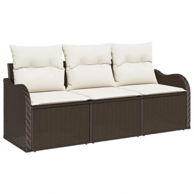 Afbeelding van vidaXL 3 delige Tuin Sofa Set met Kussens Bruin Poly Rattan