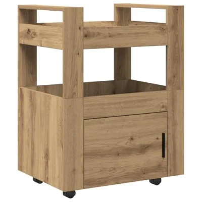 Afbeelding van vidaXL Keuken Trolley Hoogglans Wit 60x45x80 cm Bewerkt Hout Artisan Eiken